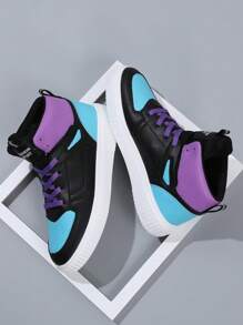 Men's Sports Shoes Casual Sneakers, Lace Up Soft Sole Flat Comfortable Academy Sports Shoes For Men, Lightweight High-Top Daily Shoes - Purple - View 1