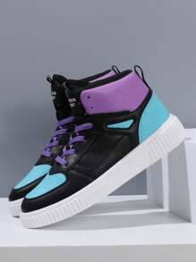 Men's Sports Shoes Casual Sneakers, Lace Up Soft Sole Flat Comfortable Academy Sports Shoes For Men, Lightweight High-Top Daily Shoes - Purple - View 5