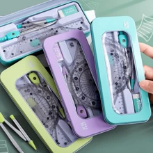 1 set Compás de alta calidad, transportador, regla triangular y regla recta, Juego de artículos de papelería multifuncionales de geometría para estudiantes de primaria y secundaria, de vuelta a la escuela