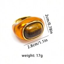 1 pieza Anillo de acero de titanio para mujer, diseño vintage audaz con incrustación de piedra natural, banda ancha de adecuada para uso diario