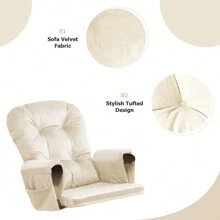 Soft Glider Rocking Chair Cushions Velvet Cotton Ottoman Replacement Pad Set With Storage Pockets - 米色 - 查看 3