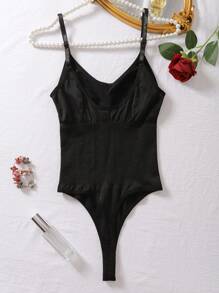 女式性感肩帶連體褲塑身衣，達到收腹、塑形和產後恢復的效果 - 黑色 - 查看 2