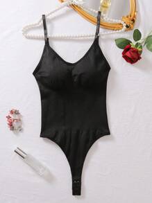 女式性感肩帶連體褲塑身衣，達到收腹、塑形和產後恢復的效果 - 黑色 - 查看 1