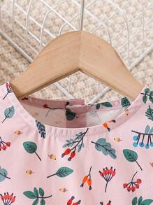 Vestido casual de manga larga con estampado floral para niñas, primavera otoño - Rosa - Ver 6