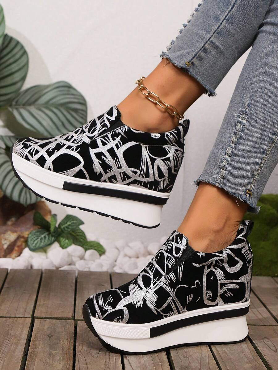 Zapatillas casuales de mujer para otoño/invierno con suela gruesa de 9,5 cm y tacón oculto, de moda, versátiles, adelgazantes y cómodas