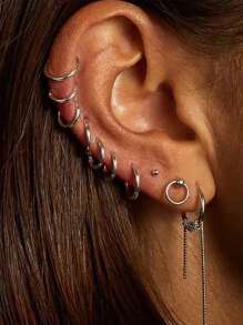 6 件/套 不锈钢简约金属圆环小巧耳环 女士女孩穿刺饰品 几何圆形螺旋耳夹 - 六件組不鏽鋼小耳圈 - 查看 10