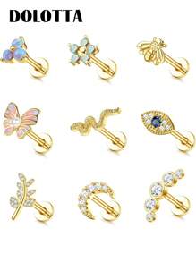 DOLOTTA DOLOTTA 1PC 20G Cartilage Earrings Stud For Women Stainless Steel Top Screw Flat Back Earrings Butterfly Moon Flower CZ Cartilage Earrings Helix Tragus Piercing Jewelry Valentines,Mom,Mother,Mother's Day,Gift