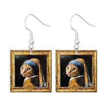 1 Pair Acrylic Cat Oil Painting Style 2D Cute & Funny Earrings