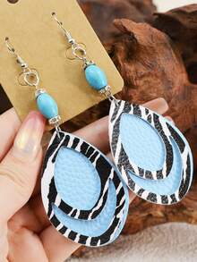 1 Đôi Bông Tai Da Báo & Họa Tiết Bohemian Có Điểm Nhấn Màu Ngọc Lam, Bông Tai Lủng Lủng Nhẹ Phong Cách Phương Tây Dành Cho Nữ - bông tai da - Xem 10