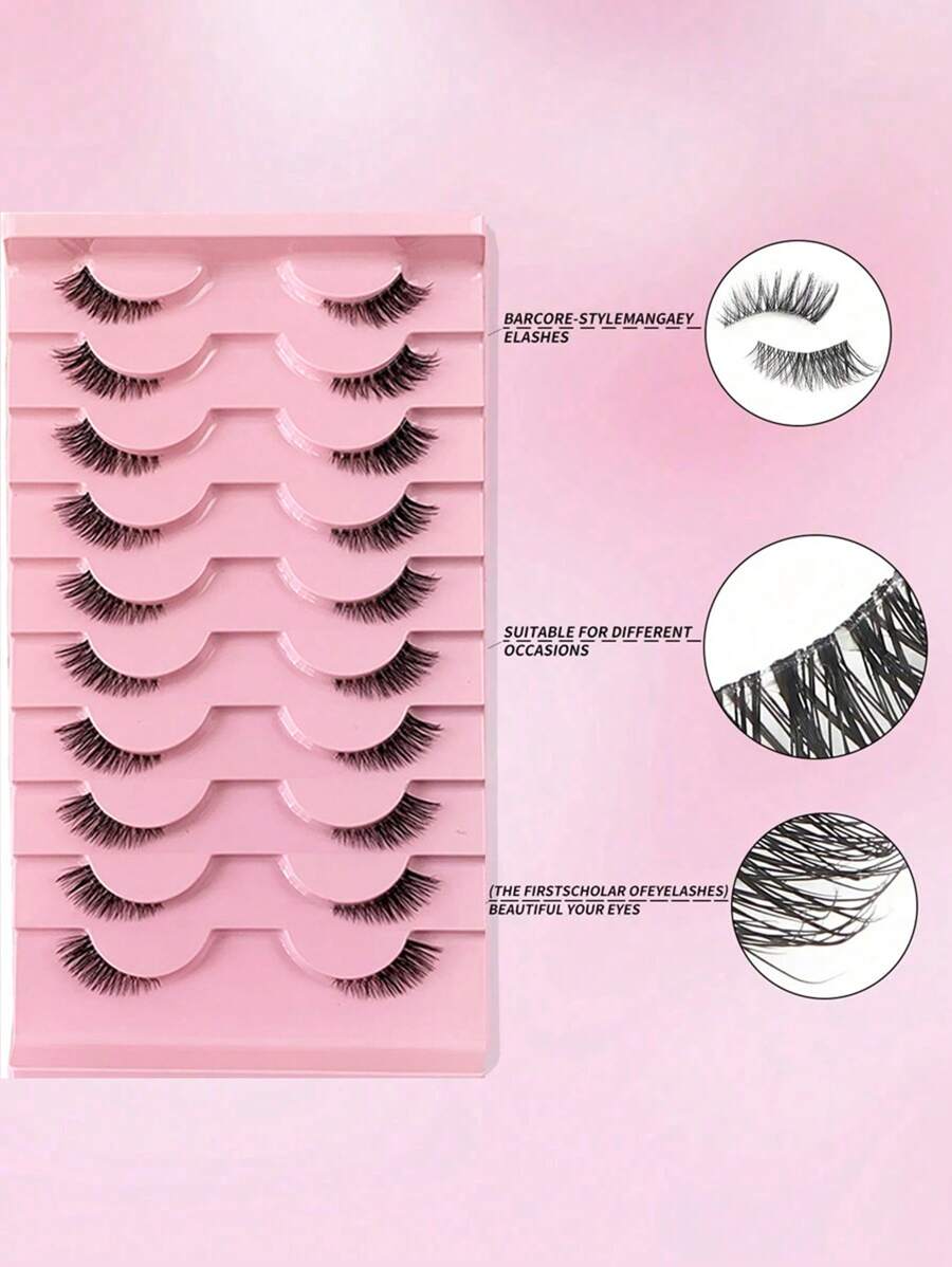 Faux cils, 10 paires/boîte Mini et mignons super courts demicils avec tiges fines et
