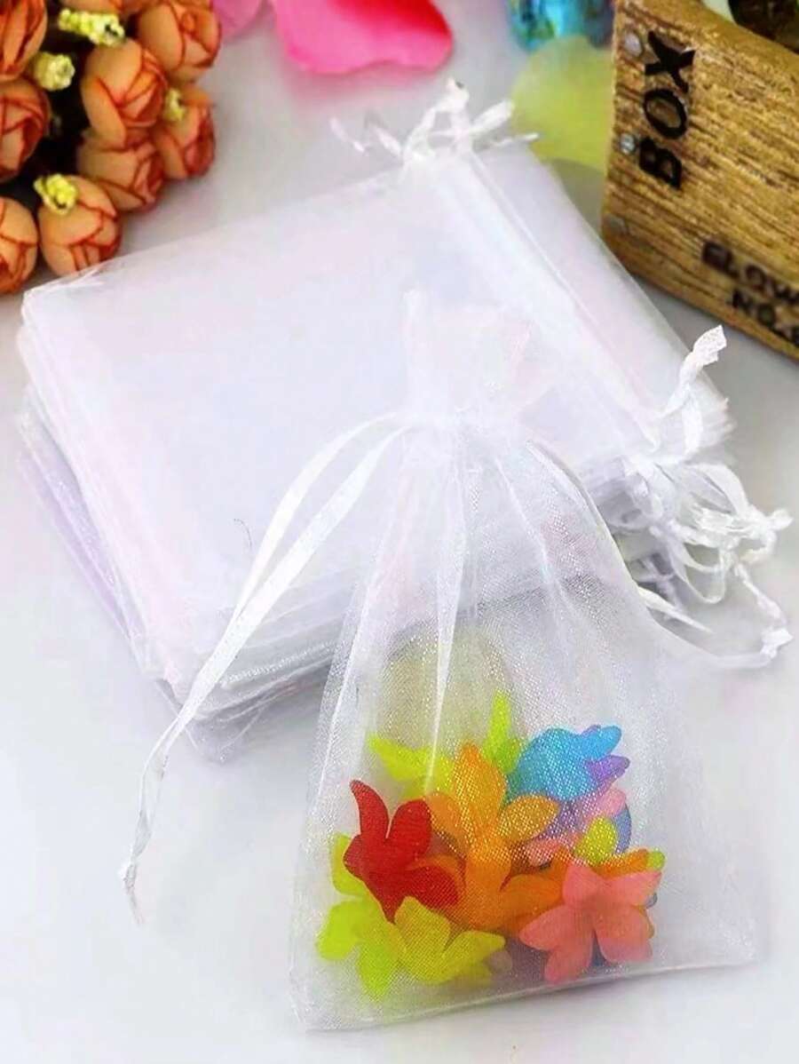 50 个纯色抽绳细节礼品袋,供应食品袋食品盒,透明抽绳礼品袋珠宝袋婚礼派对圣诞回礼品袋母亲节,小网眼礼品袋迷你糖果袋,适用于派对、珠宝、圣诞节、节日、浴室肥皂、化妆欧根纱礼品袋包装用品,适用于糖果巧克力饼干等,送给我母亲的礼物 - 彩色 - 查看 1