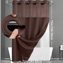 1PC Waffle Double Woven Shower Curtain, No Hook, Clear Top Window Hookless Shower Curtain With Snap Lined Waffle Shower Curtain Hotel Style Double Layer Machine Washable And Easy To Clean Bathroom Partition 72" X 75". - màu nâu - Xem 2