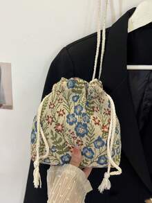 1 Túi Tote đeo vai in hoa thông thường, Túi đeo chéo thời trang, Túi mua sắm bằng vải in đa năng, Thích hợp để đi lại và du lịch hàng ngày - Màu xanh lam - Xem 4