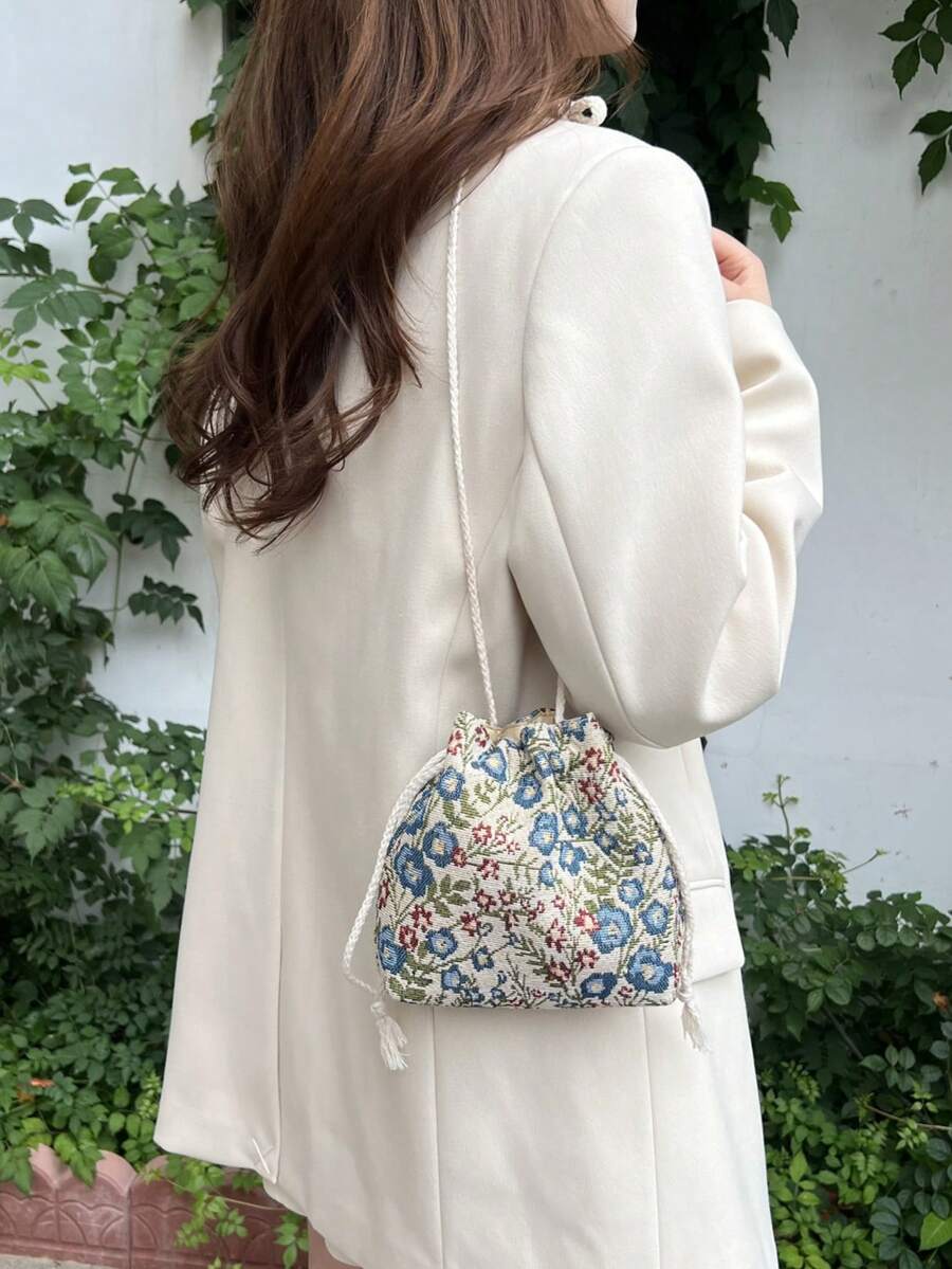 1 Túi Tote đeo vai in hoa thông thường, Túi đeo chéo thời trang, Túi mua sắm bằng vải in đa năng, Thích hợp để đi lại và du lịch hàng ngày - Màu xanh lam - Xem 1