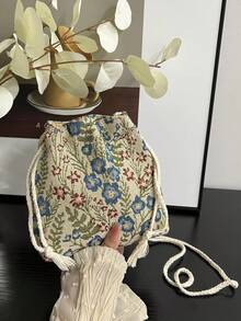 1 Túi Tote đeo vai in hoa thông thường, Túi đeo chéo thời trang, Túi mua sắm bằng vải in đa năng, Thích hợp để đi lại và du lịch hàng ngày - Màu xanh lam - Xem 9