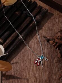 1pc Wizard Of Charm Necklace With Ruby Red Slippers Jewelry Magic Star Oz Ruby Slippers Gift For Little Girls, Suitable For Daily Wear - Silver - View 2