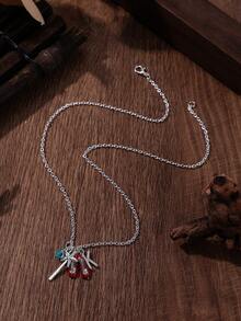 1pc Wizard Of Charm Necklace With Ruby Red Slippers Jewelry Magic Star Oz Ruby Slippers Gift For Little Girls, Suitable For Daily Wear - Silver - View 3