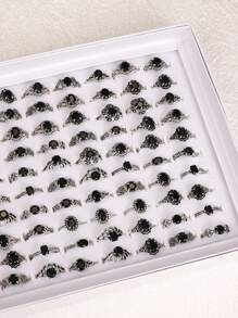 随机款式哥特式水晶装饰黑色戒指，多件套适合女性日常、派对、万圣节礼物