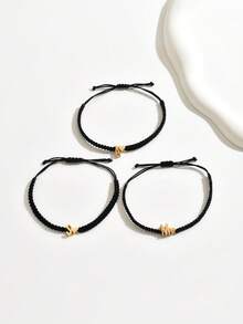 1 件女士首字母心形手链手工绳编织手链简约珠宝情侣手链 - 彩色 - 查看 3