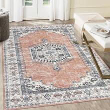 Kitchen Boho Machine Washable Print Area Rug Low Pile Floorcover Non Shedding Easy To Clean Carpet Non Slip Bordered Mat Throw Rug Stain Resistant Pet Friendly Thin Soft Doormat For Living Room  Dining Room Laundry Bedroom Bathroom Bedside - 橘色 - 查看 1