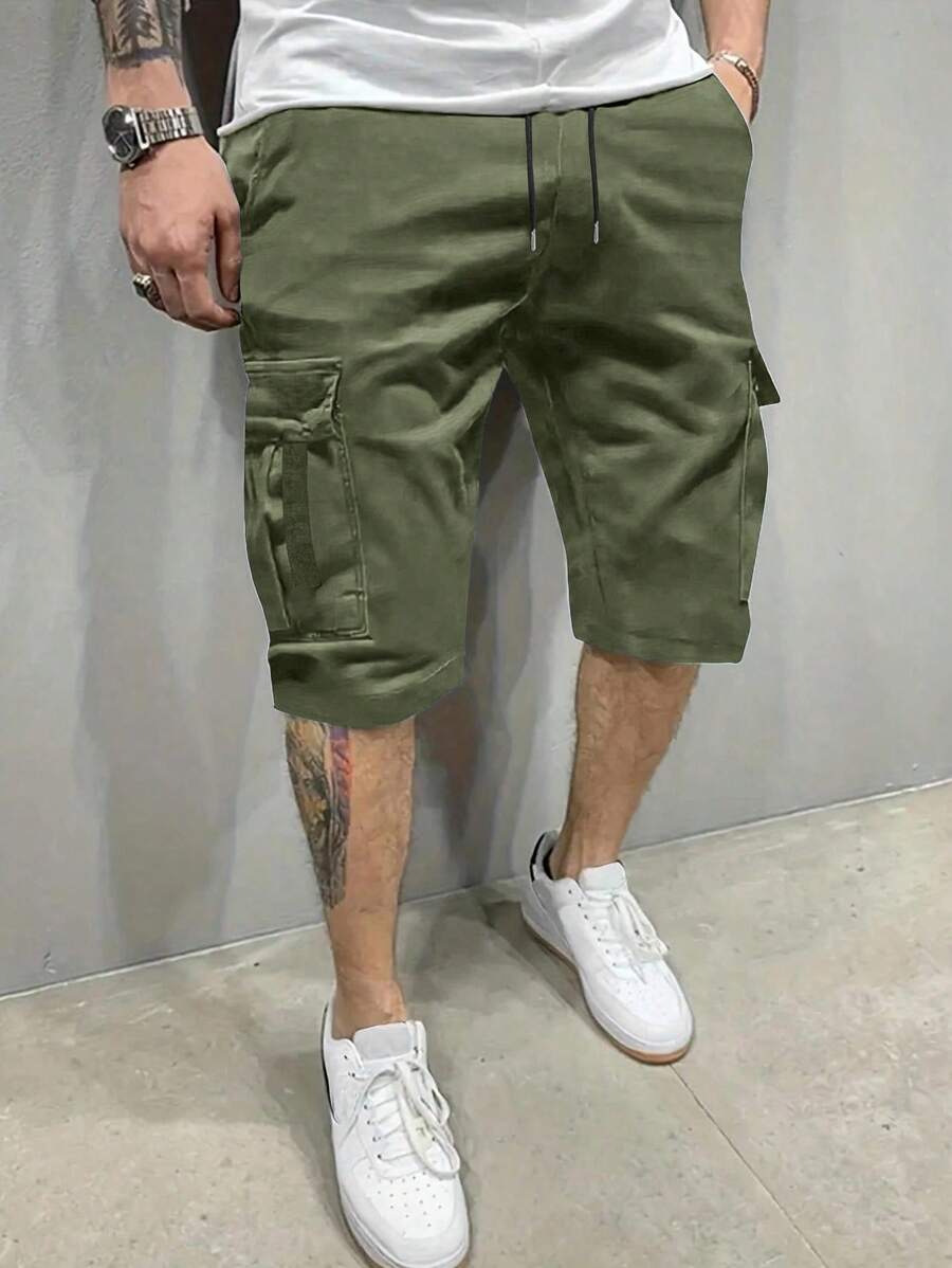 大码男士休闲工装短裤，夏季 - 軍綠色 - 查看 1