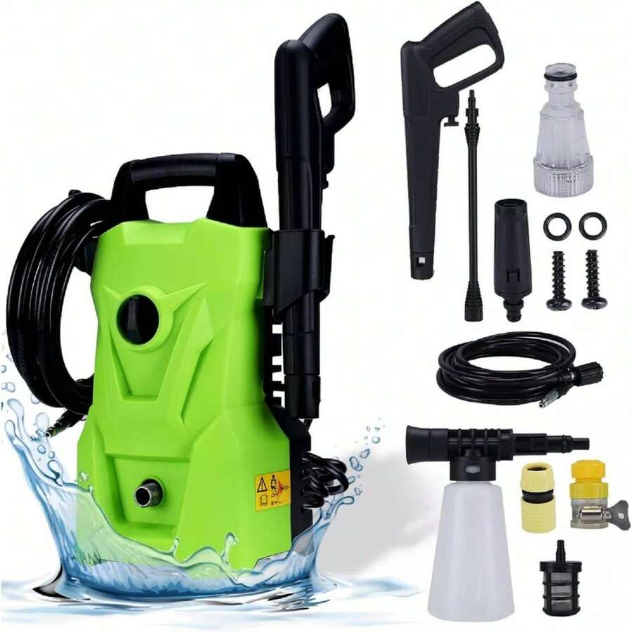 Chugod Lavadora a Presión Eléctrica, Lavadora a Presión con Pistola Pulverizadora, con Pistola Larga de Alta Presión, Botella de Espuma y Tubo de Alta Presión de 5 Metros 60 Hz 9541265 - Verde - Ver 1