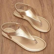 Women's Triangle Strap Beach Slippers: Flat Open-Toe Sandals With Elastic Ankle And Thong Strap – Perfect For Summer Casual Wear. - Vàng - Xem 1