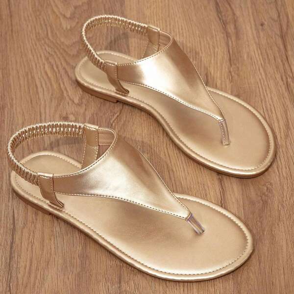 Women's Triangle Strap Beach Slippers: Flat Open-Toe Sandals With Elastic Ankle And Thong Strap – Perfect For Summer Casual Wear.