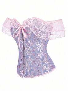 Women's Off Shoulder Jacquard Waist Corset Top, Lace Strap, Palace Style Shapewear, New Year Party, Valentine's Day, Holiday Tops, Halloween Costume, Vintage