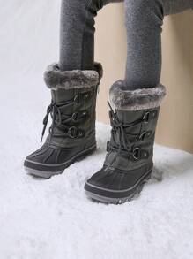 Boys Girls Toddler Winter Snow Boots Mid Calf Boots Waterproof Warm For Snowball Fights And Ski,Christmas Gifts - 灰色 - 查看 2
