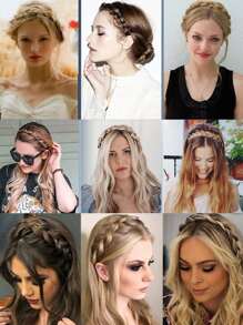 Diadema elegante y ajustable con trenza de espina de pescado - Accesorio de cabello sintético para mujeres y niñas, perfecto para fiestas y uso diario - Multicolor - Ver 7