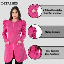 Women's Waisted Coat Kit With Long Puffed Sleeves + Turban Headband - 玫紅色 - 查看 7