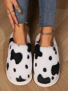 Mùa Thu Đông Nữ Đốm Ngón Chân Sang Trọng Dép Đi Trong Nhà Trong Nhà Chống Trơn Trượt Chịu Mài Mòn Sang Trọng Dày ấm Dép - Đen và trắng - Xem 2