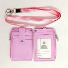 1 pieza de caja de almacenamiento de tarjetas con cremallera para colgar en el cuello, de piel sintética, portátil, ligera, para profesores y estudiantes, suministros de trabajo, tarjeta de identificación para el campus, tarjeta de autobús, tarjeta de identificación para estudiantes y empleados, de uso universal para estudiantes, empleados y profesores, tarjeta de identificación para estudiantes, empleados y profesores, tarjetero, cartera, tarjetero, tarjetero de visita, tarjetero de crédito, cordón para profesores, tarjetero para mujer, minicartera para mujer, tarjetero
