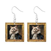1 Pair Acrylic Cat Oil Painting Style 2D Cute & Funny Earrings