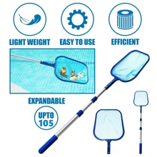 Swimming Pool Debris Leaf Skimmer Mesh Net 3 Way Cleaning & Telescopic Pole - Blue - View 1