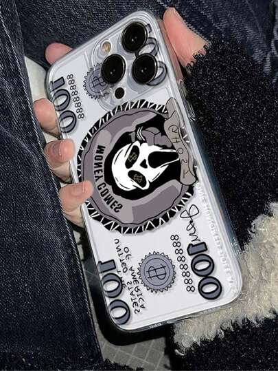 Funda de teléfono suave de TPU transparente compatible con iPhone 11/12/13/14/12 Pro Max/14 Pro/15/X/XR/7/8Plus, a prueba de agua, a prueba de golpes, resistente a caídas y arañazos, con diseño de calavera de manzana y billete de dólar