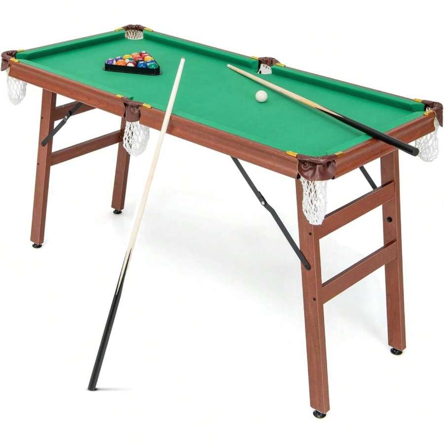 Folding Pool Table, Portable Billiard Table With 2 Cues, 2 Chalks, 16 Balls, Triangle & Brush, Foldable Leisure Pool Table For Children And Adults, 138 X 67 X 79.5 Cm - Green - View 1