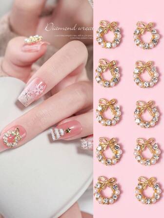 10pcs Pearl Flower Nail Art Decorations, Suitable For Women And Girls Nail Decoration, DIY Nail Accessories