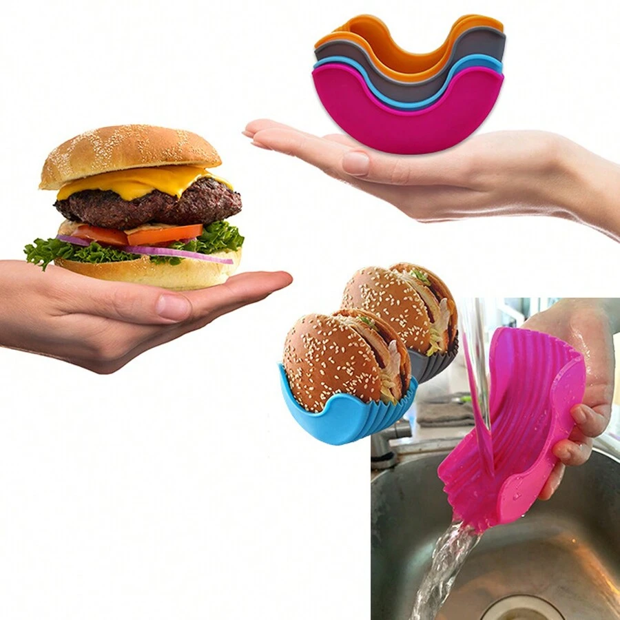 1pc-Silicone Burger Clip Non-Contact Anti-Drop Hamburger Holder Hamburger Box Tray - Multicolor - View 1