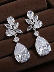 2件套时尚优雅立方氧化锆新娘耳环，适合婚礼和派对装饰，皇家风格。情人节配饰 - 白色 - 查看 6