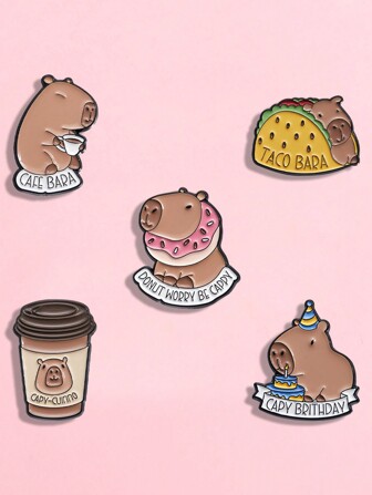 5件创意卡通几何动物河马英文字母金属胸针学生儿童胸针聚会日常佩戴送朋友礼物