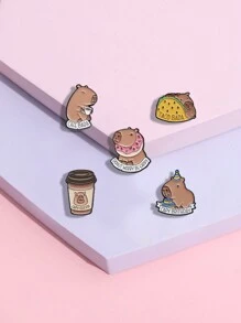 5pcs Creative Cartoon Geometric Animal Hippo English Letter Metal Brooch Students Children Brooch Party Daily Wear To Give Friends Gifts