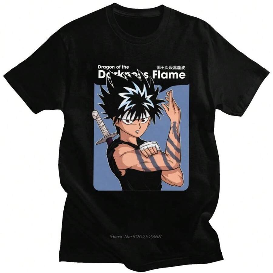 Anime T-Shirt Dragon Of The Darkness Flame Yu Yu Hakusho Unisex 100% Cotton Streetwear Launch Shipping Various Colors!! - màu đen - Xem 1