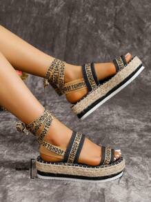 2024 New Women Summer Sandals Platform Wedge Rope Tied Sole
