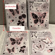 4 Pieces Of Ballet Pink Butterfly Ins Style Highly Attractive Girl Heart A5 Coil Book Thickened Student Homework Book Large Notebook Back To School - Multicolor - View 6