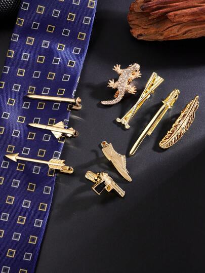 1入金色個性化朋克風領帶夾，多種選擇適合男士晚會