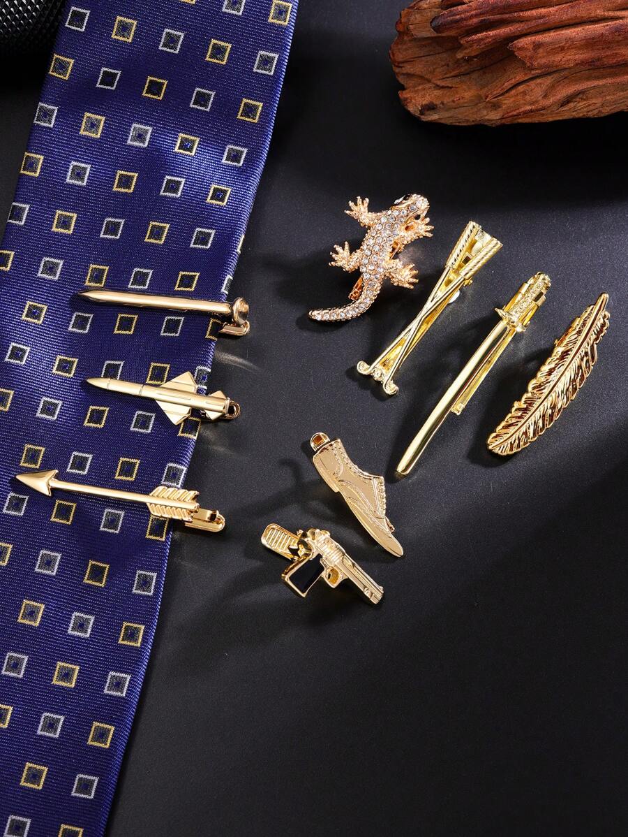 1入金色個性化朋克風領帶夾，多種選擇適合男士晚會 - 金黃色 - 查看 1