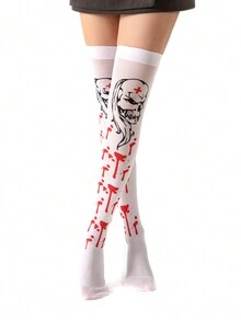 Halloween Skeleton Print Knee High Socks Skull - Multicolor - View 5