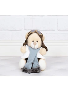 Tedde Boy Aviator Bear 12cm For Decoration - 1 Piece - 灰色 - 查看 1
